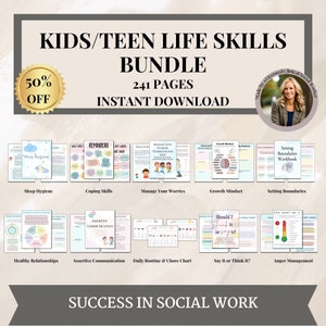 Kids Teen Life Skills Worksheet Bundle, Therapy worksheets, calming corner, coping skills, DBT worries, life skills,Life Skills for Kids