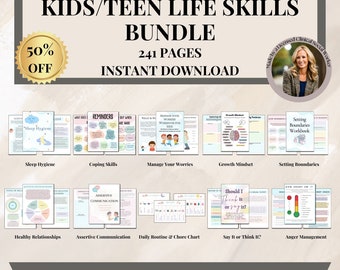 Kids Teen Life Skills Worksheet Bundle, Therapy worksheets, calming corner, coping skills, DBT worries, life skills,Life Skills for Kids
