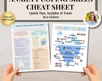 Anxiety Coping Skills Cheat Sheet for therapist,Anxiety Iceberg Therapy Worksheet,CBT Therapy,DBT Skills,Coping Strategies,Therapy Printable