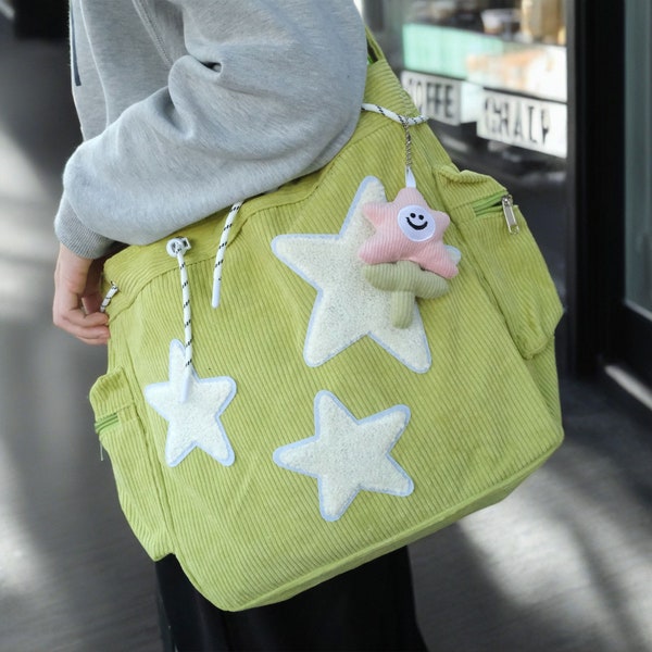 Cute Star Shoulder Bag, Stylish Travel Carryall, Every Day Bag, Corduroy Tote Bag, Corduroy Star Bag For Women, Vintage Shopping Bags