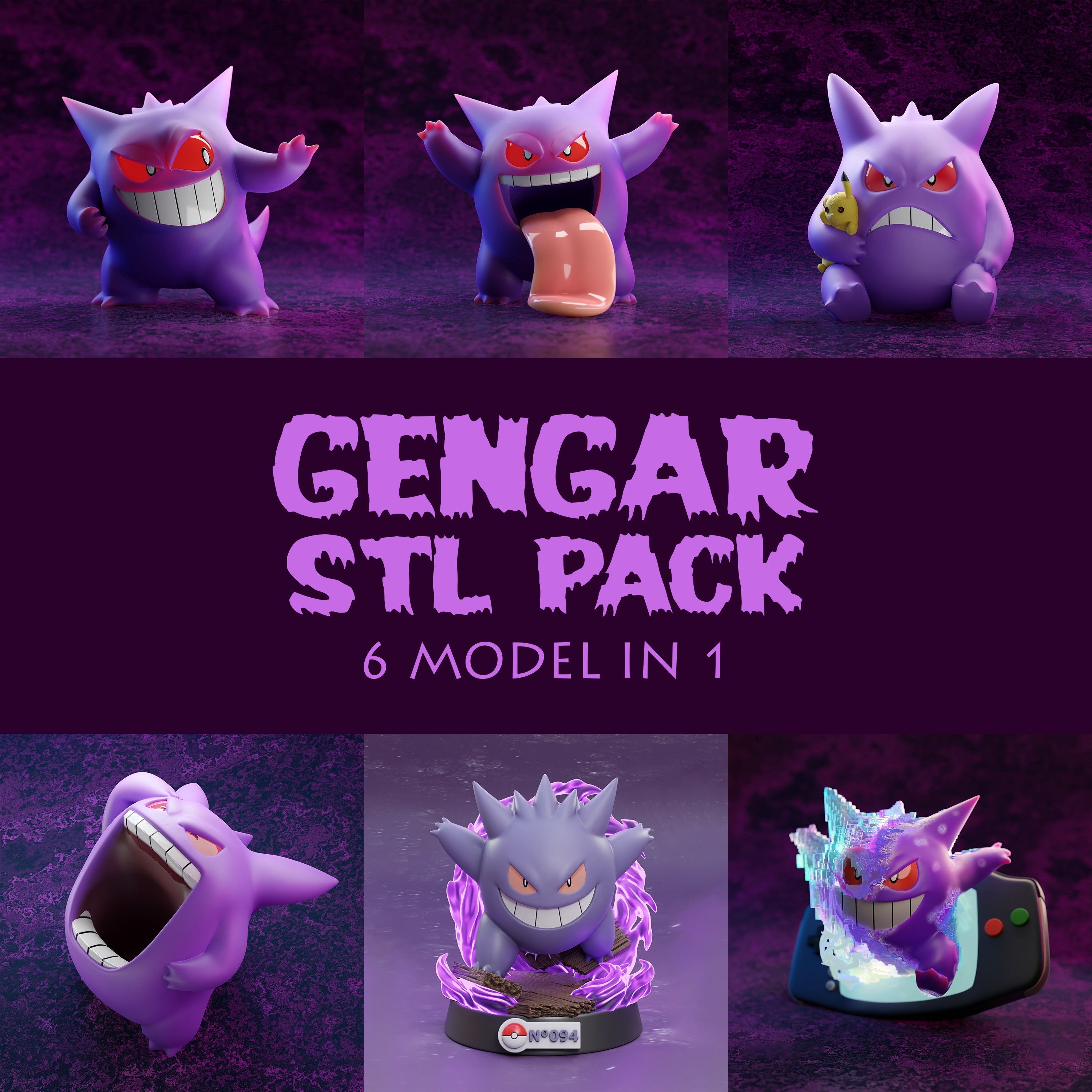 Mini Figura Colecionável - Pokémon - Gengar - Roxo - Sunny