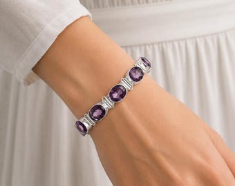 Natural Amethyst Gemstone Bracelet, 925 Sterling Silver Handmade Bracelet, Dainty Bracelet, February Birthstone, Gift For Women