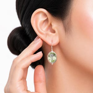 Green Amethyst Gemstone Drop Earrings, 925 Sterling Silver February Birthstone Handmade Minimalist Jewelry, Wedding Gift