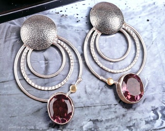 Rhodolith Edelstein Ohrringe, Sterling Silber Rosa Ohrringe