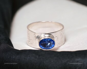 Vintage Natural Tanzanite Fashion Ring Size 7, Gemstone Ring, Blue Band Ring, 925 Sterling Silver Jewelry, Anniversary Gift, Ring For Mother