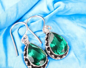 Green Emerald Earrings: Sterling Silver Dangle Drop Jewelry
