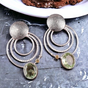 Antique Natural Green Amethyst Gemstone Earrings, Green Drop & Dangle Earrings, 925 Sterling Silver Jewelry, Wedding Gift, Earrings For Wife