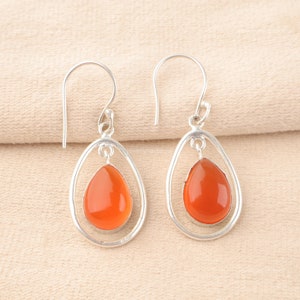 Elegant Carnelian Gemstone Minimalist Earrings, Orange Drop & Dangle Earrings, 925 Sterling Silver Jewelry, Birthday Gift, Earrings For Love
