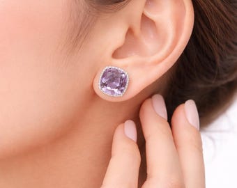 925 Sterling Silver Iolite Gemstone Stud Earrings, September Birthstone Handmade Dainty Jewelry Gift For Her