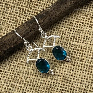 100% Genuine Apatite Earrings, Blue Gemstone Earrings, Drop & Dangle Earrings, 925 Sterling Silver Jewelry, Wedding Gift, Earrings For Her