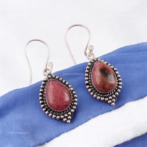 Handcrafted Natural Black Rhodonite Gemstone Earrings, Drop & Dangle Earrings, 925 Sterling Silver Jewelry, Wedding Gift, Earrings For Bride