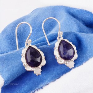 Precious Sodalite Earrings, Blue Gemstone Earrings, Drop & Dangle Earrings, 925 Sterling Silver Jewelry, Wedding Gift, Earrings For Sister
