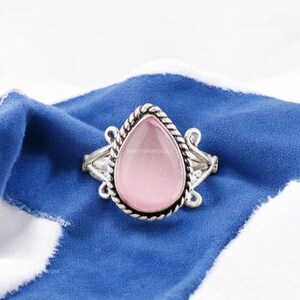 Handmade Natural Pink Cat&#39;S Eye Ring, Pink Gemstone Ring, Statement Ring, 925 Sterling Silver Jewelry, Engagement Gift, Ring For Girl Friend