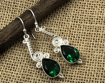Emerald Drop Earrings: Sterling Silver Dangle Jewelry, Handmade