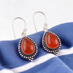 Rare Carnelian Earrings, Orange Gemstone Earrings, Drop & Dangle Earrings, 925 Sterling Silver Jewelry, Engagement Gift, Earrings For Mother