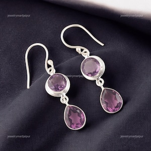 Natural Amethyst Earrings, Purple Gemstone Earrings, Drop & Dangle Earrings, 925 Sterling Silver Jewelry, Anniversary Gift, Earrings For Her