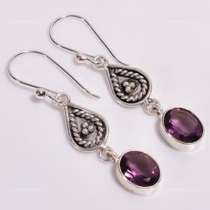 Rare Amethyst Earrings, Purple Gemstone Earrings, Drop & Dangle Earrings, 925 Sterling Silver Jewelry, Anniversary Gift, Earrings For Mother