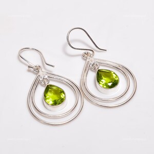 Natural Peridot Earrings, Green Gemstone Earrings, Drop & Dangle Earrings, 925 Sterling Silver Jewelry, Wedding Gift, Earrings For Daughter
