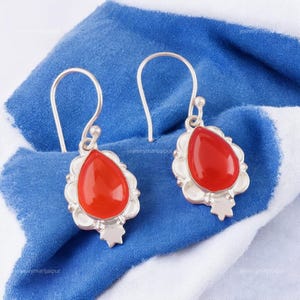 Elegant Carnelian Earrings, Orange Gemstone Earrings, Drop & Dangle Earrings, 925 Sterling Silver Jewelry, Wedding Gift, Earrings For Love
