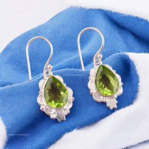 Natural Peridot Earrings, Green Gemstone Earrings, Drop & Dangle Earrings, 925 Sterling Silver Jewelry, Engagement Gift, Earrings For Wife
