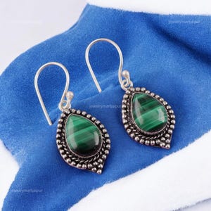 Malachite Drop Earrings: 925 Sterling Silver Green Gemstone Jewelry