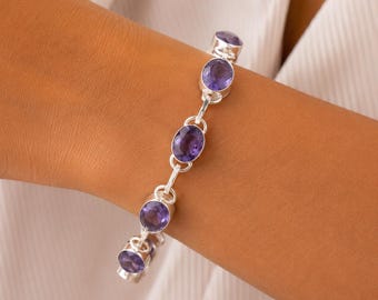 Iolite Gemstone Bracelet, Handmade 925 Sterling Silver Bracelet, Dainty Crystal Jewelry, September Birthstone Gifts For Women