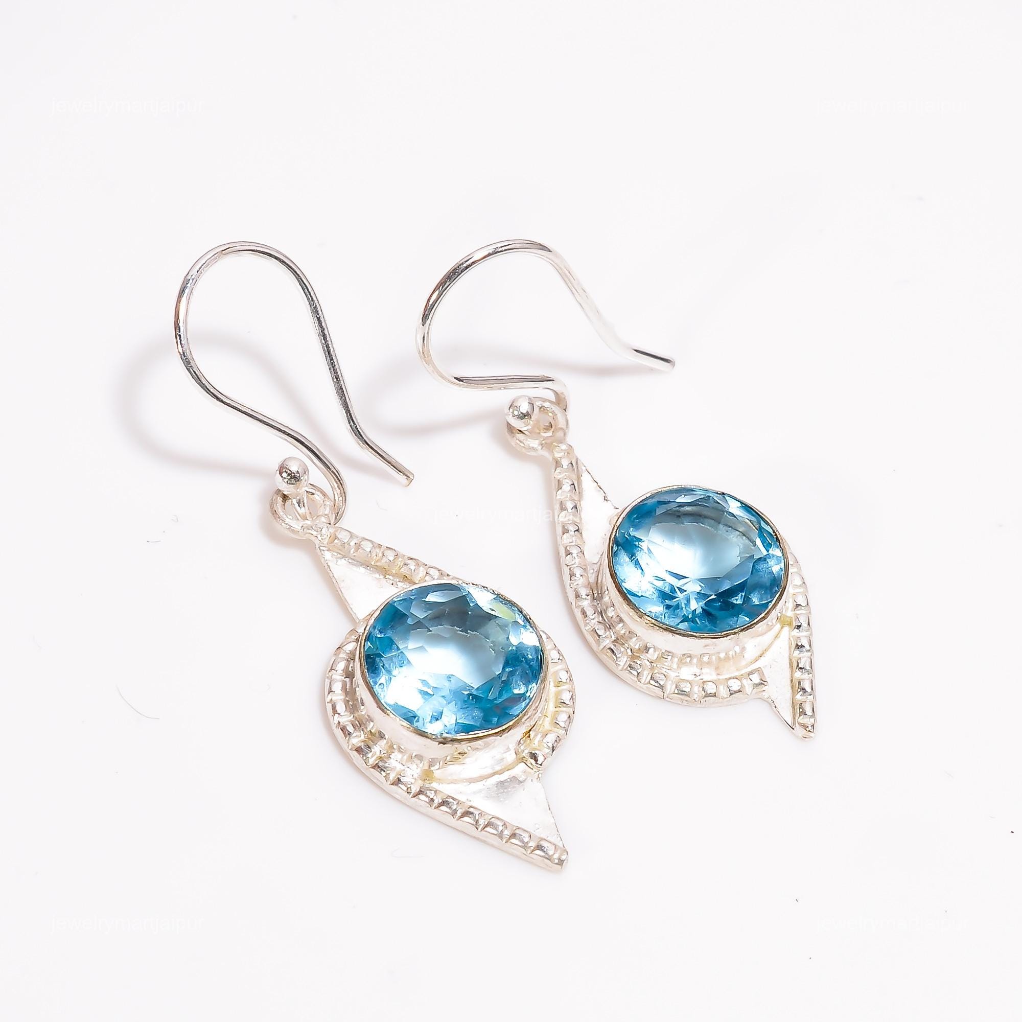 Sky Blue Topaz Earrings: Sterling Silver Drop Dangle Jewelry  display picture 1