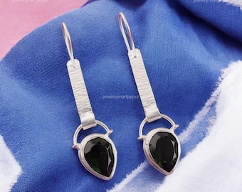 Green Tourmaline Drop Earrings: Sterling Silver Bridesmaid Jewelry