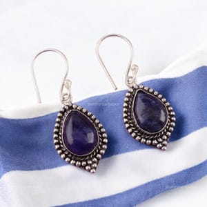 Elegant Sodalite Earrings, Blue Gemstone Earrings, Drop & Dangle Earrings, 925 Sterling Silver Jewelry, Wedding Gift, Earrings For Love