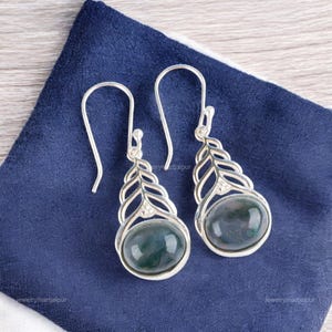 Natural Moss Agate Earrings, Green Gemstone Earrings, Drop & Dangle Earrings, 925 Sterling Silver Jewelry, Wedding Gift, Earrings For Wife