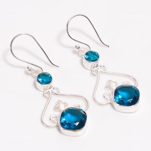 Rare Blue Apatite Earrings, Blue Gemstone Earrings, Drop & Dangle Earrings, 925 Sterling Silver Jewelry, Wedding Gift, Earrings For Mother