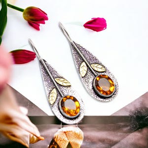 Elegant Citrine Earrings, Yellow Gemstone Earrings, Drop & Dangle Earrings, 925 Sterling Silver Jewelry, Engagement Gift, Earrings For Love