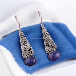 Rare Sodalite Earrings, Blue Gemstone Earrings, Drop & Dangle Earrings, 925 Sterling Silver Jewelry, Engagement Gift, Earrings For Mother
