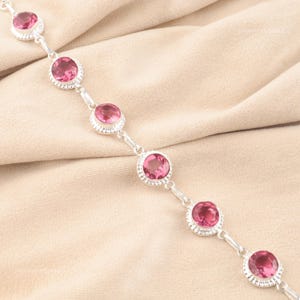 Natural Pink Tourmaline Gemstone Bracelet, Chain Adjustable Bracelet, 925 Sterling Silver Jewelry, Wedding Gift, Bracelet For Daughter