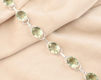 Green Amethyst Gemstone Bracelet, February Birthstone Green Bracelet, 925 Solid Silver Unique Handmade Bracelet, Brilliant Jewelry For Love