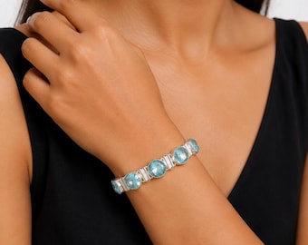 Sky Blue Topaz Gemstone Bracelet, Handmade 925 Sterling Silver Bracelet, December Birthstone Crystal Dainty Jewelry, Gift For