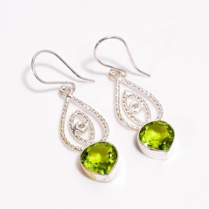 Natural Peridot Earrings, Green Gemstone Earrings, Drop & Dangle Earrings, 925 Sterling Silver Jewelry, Anniversary Gift, Earrings For Her