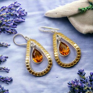 Natural Citrine Earrings, Yellow Gemstone Earrings, Drop & Dangle Earrings, 925 Sterling Silver Jewelry, Engagement Gift, Earrings For Wife