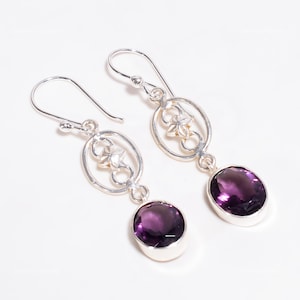 Natural Amethyst Earrings, Purple Gemstone Earrings, Drop & Dangle Earrings, 925 Sterling Silver Jewelry, Anniversary Gift, Earrings For Her