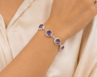 Handmade Iolite Gemstone Bracelet, 925 Sterling Silver Link Bracelet, Dainty September Birthstone Crystal Bohemian Jewelry, Gifts For Her