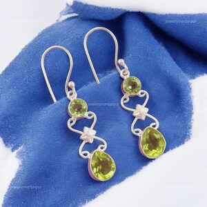 Elegant Peridot Earrings, Green Gemstone Earrings, Drop & Dangle Earrings, 925 Sterling Silver Jewelry, Birthday Gift, Earrings For Love
