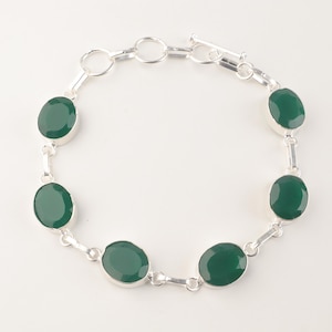 Natural Green Onyx Gemstone Bracelet, Genuine Green Bracelet, Statement Chain Bracelet, 925Silver Handmade Wedding Bracelet Bridal Bracelet
