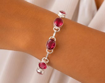 Pink Tourmaline Gemstone Bracelet, Handmade 925 Sterling Silver Bracelet, Statement Dainty Boho Jewelry, Wedding Gifts For Mother