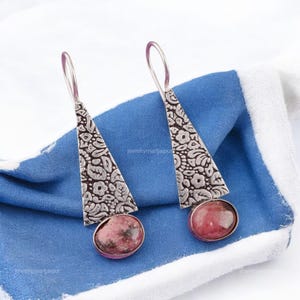 Natural Black Rhodonite Gemstone Earrings, Drop & Dangle Earrings, 925 Sterling Silver Jewelry, Engagement Gift, Earrings For Wife