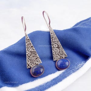 Elegant Lapis Lazuli Earrings, Blue Gemstone Earrings, Drop & Dangle Earrings, 925 Sterling Silver Jewelry, Wedding Gift, Earrings For Love