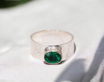 Chrome Diopside Ring: Green Gemstone, Sterling Silver Band, Size 8