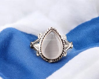 Remarkable Selenite Ring, White Gemstone Ring, Stackable Ring, 925 Sterling Silver Jewelry, Birthday Gift, Ring For Mother