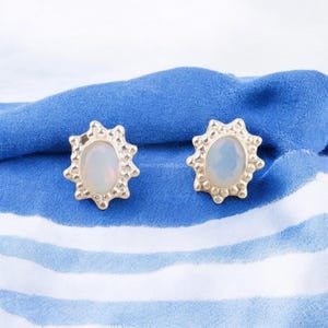 Precious Milky Opal Earrings, White Gemstone Earrings, Stud Earrings, 925 Sterling Silver Jewelry, Anniversary Gift, Earrings For Sister