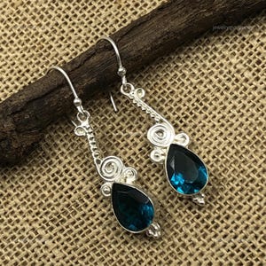 Rare Apatite Earrings, Blue Gemstone Earrings, Drop & Dangle Earrings, 925 Sterling Silver Jewelry, Engagement Gift, Earrings For Mother
