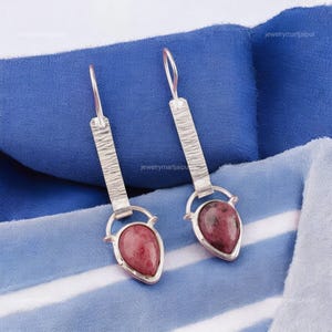 Remarkable Black Rhodonite Gemstone Earrings, Drop & Dangle Earrings, 925 Sterling Silver Jewelry, Wedding Gift, Earrings For Mother